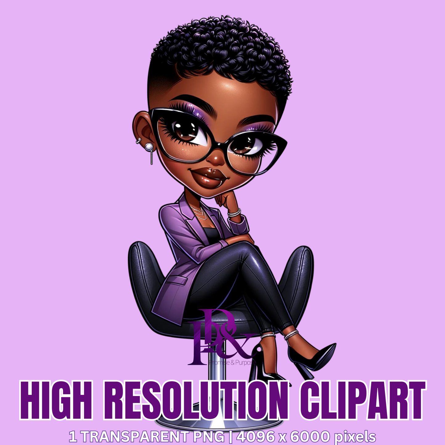 Black Business Women Clipart - Purple Short Hair