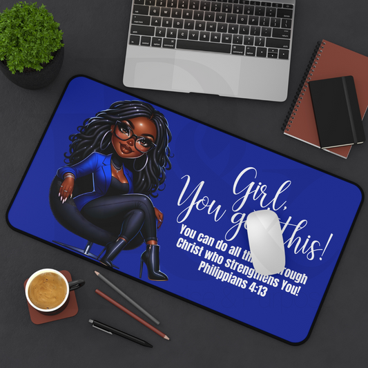 Girl You Got This Collection - Black Loc Hair Desk Mat - YGTW03BLUE