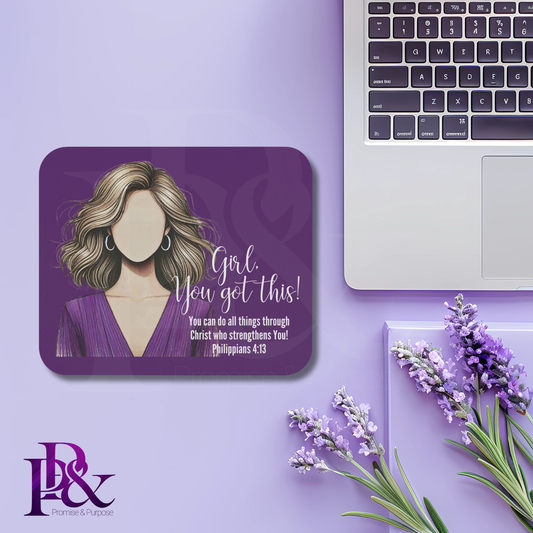 Girl, You Got This Purple Floral Mouse Pad | Faith-Based Desk Decor | YGTFL12