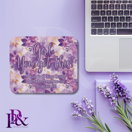 Girl, You Got This Purple Floral Mouse Pad | Faith-Based Desk Decor | YGTTX1