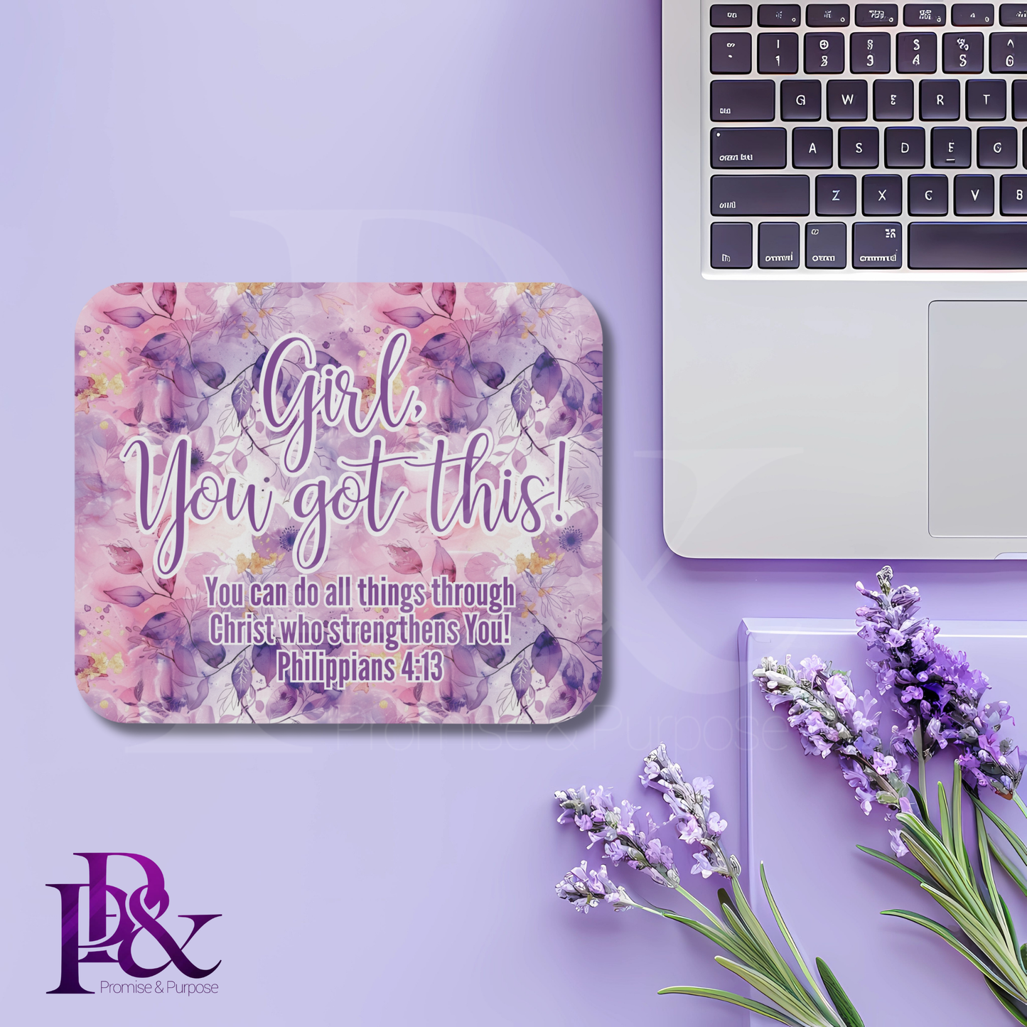 Girl, You Got This Purple Floral Mouse Pad | Faith-Based Desk Decor | YGTTX2