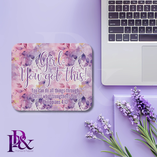Girl, You Got This Purple Floral Mouse Pad | Faith-Based Desk Decor | YGTTX2