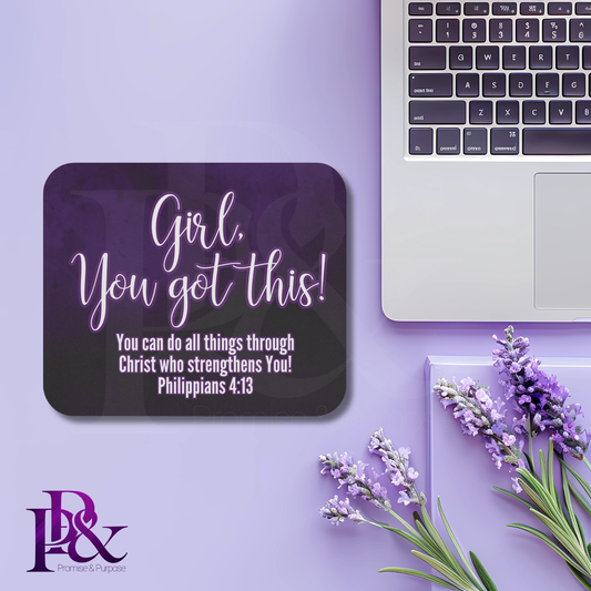 Girl, You Got This Purple Floral Mouse Pad | Faith-Based Desk Decor | YGTTX3
