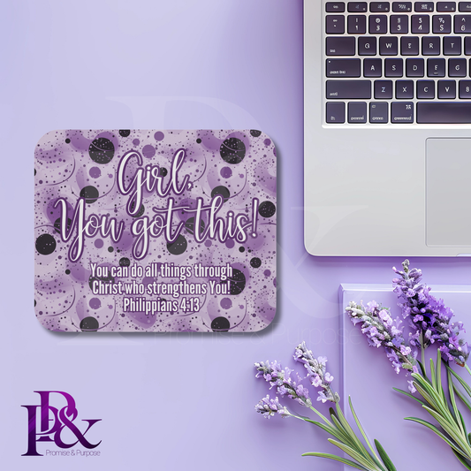 Girl, You Got This Purple Floral Mouse Pad | Faith-Based Desk Decor | YGTTX4