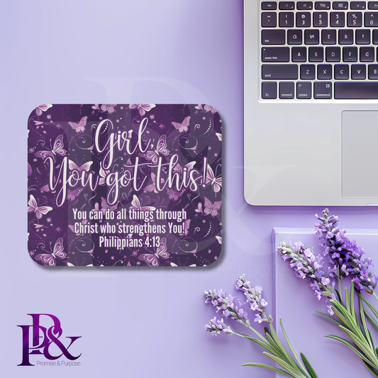 Girl, You Got This Purple Floral Mouse Pad | Faith-Based Desk Decor | YGTTX5