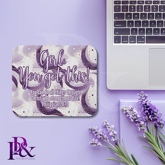 Girl, You Got This Purple Floral Mouse Pad | Faith-Based Desk Decor | YGTTX6