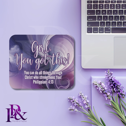 Girl, You Got This Purple Floral Mouse Pad | Faith-Based Desk Decor | YGTTX8