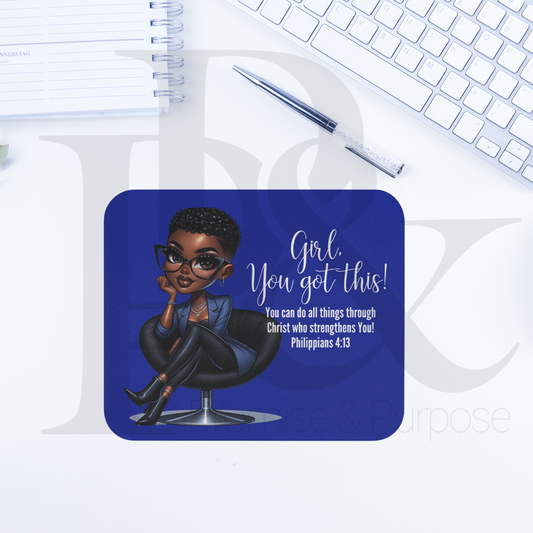 Girl You Got This Collection - Black Short Blue Curly Hair Mousepad - YGTW01BLUE