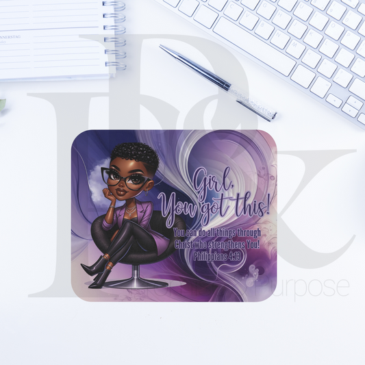 Girl You Got This Collection - Black Short Purple Swirl Curly Hair Mousepad - YGTW01PURPS