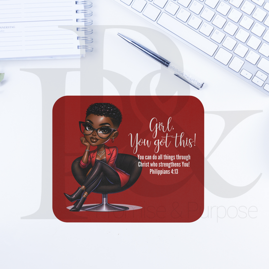 Girl You Got This Collection - Black Short Red Curly Hair Mousepad - YGTW01RED