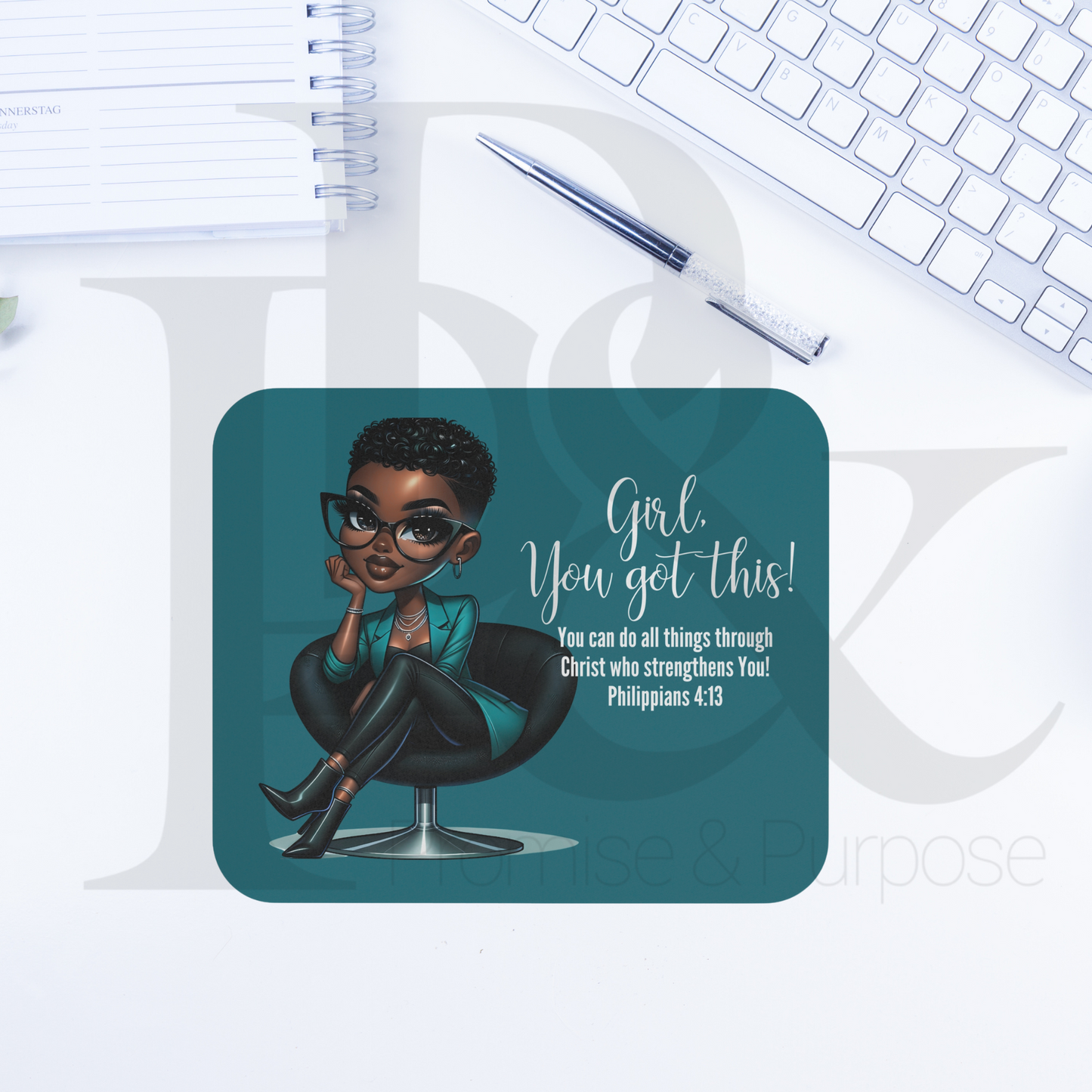 Girl You Got This Collection - Black Short Teal Curly Hair Mousepad - YGTW01TEAL