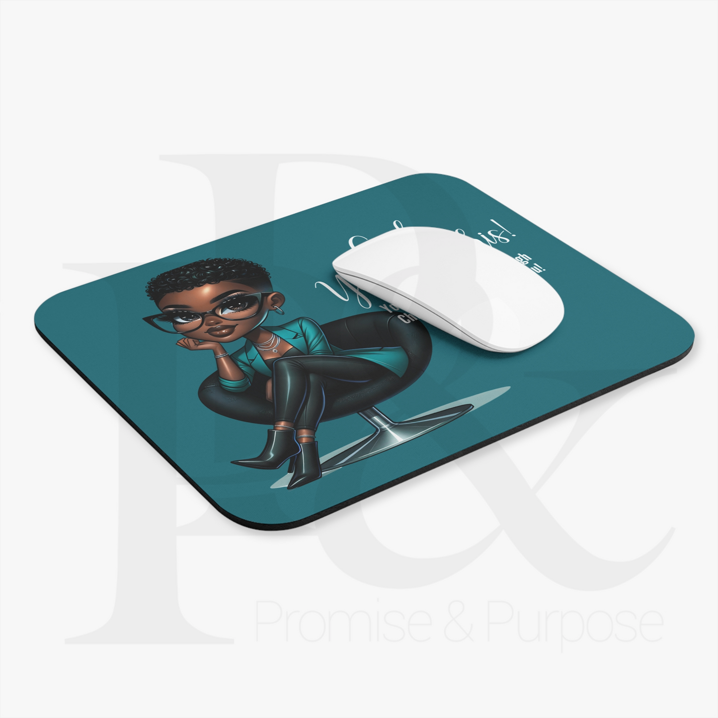 Girl You Got This Collection - Black Short Teal Curly Hair Mousepad - YGTW01TEAL