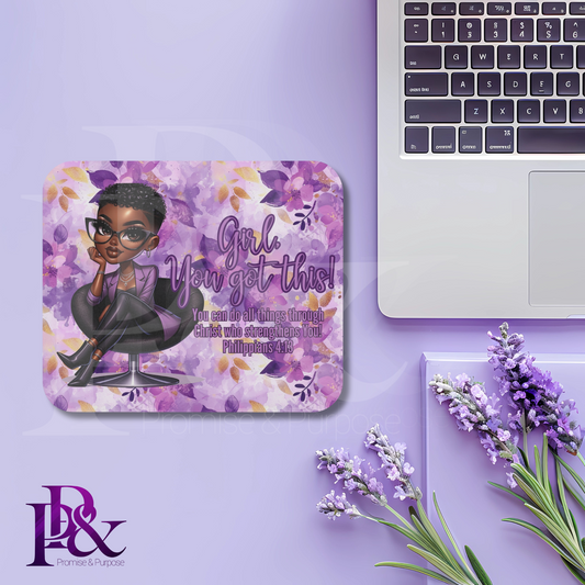 Girl, You Got This Purple Flower Mouse Pad | Faith-Based Desk Decor | YGTW01PF