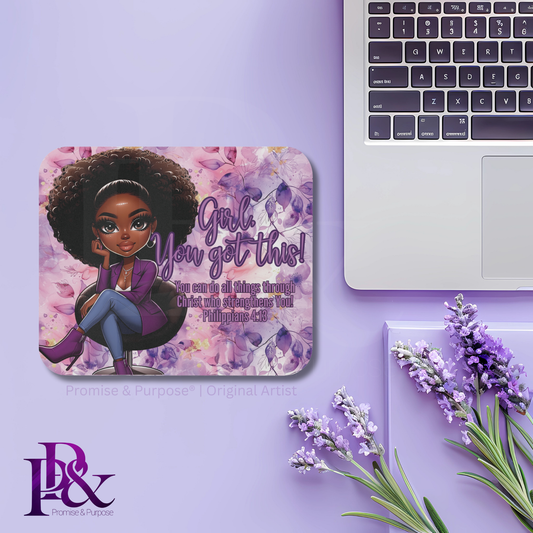 Girl You Got This Mousepad – Faith Desk Decor for Women (Purple Flowers) | YGTW02