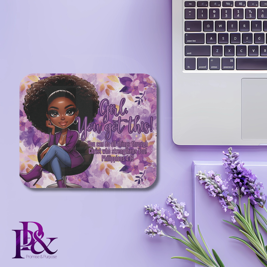 Girl, You Got This Purple Flower Mouse Pad | Faith-Based Desk Decor | YGTW02PF