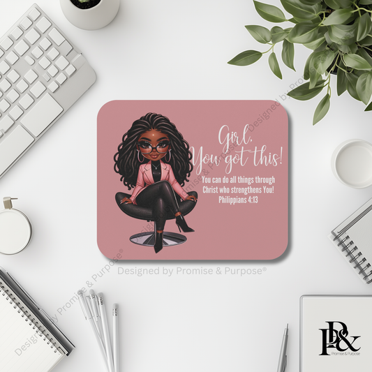 Girl You Got This™ mousepad by Promise & Purpose® featuring faith-inspired encouragement for women, perfect for office desks, home workspaces, and everyday motivation.
