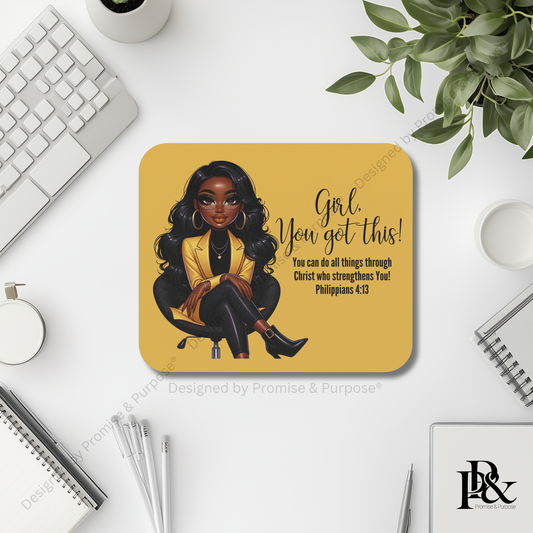 Girl You Got This™ mousepad by Promise & Purpose® featuring faith-inspired encouragement for women, perfect for office desks, home workspaces, and everyday motivation.
