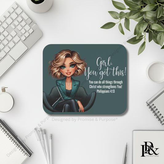 Girl You Got This™ mousepad by Promise & Purpose® featuring faith-inspired encouragement for women, perfect for office desks, home workspaces, and everyday motivation.
