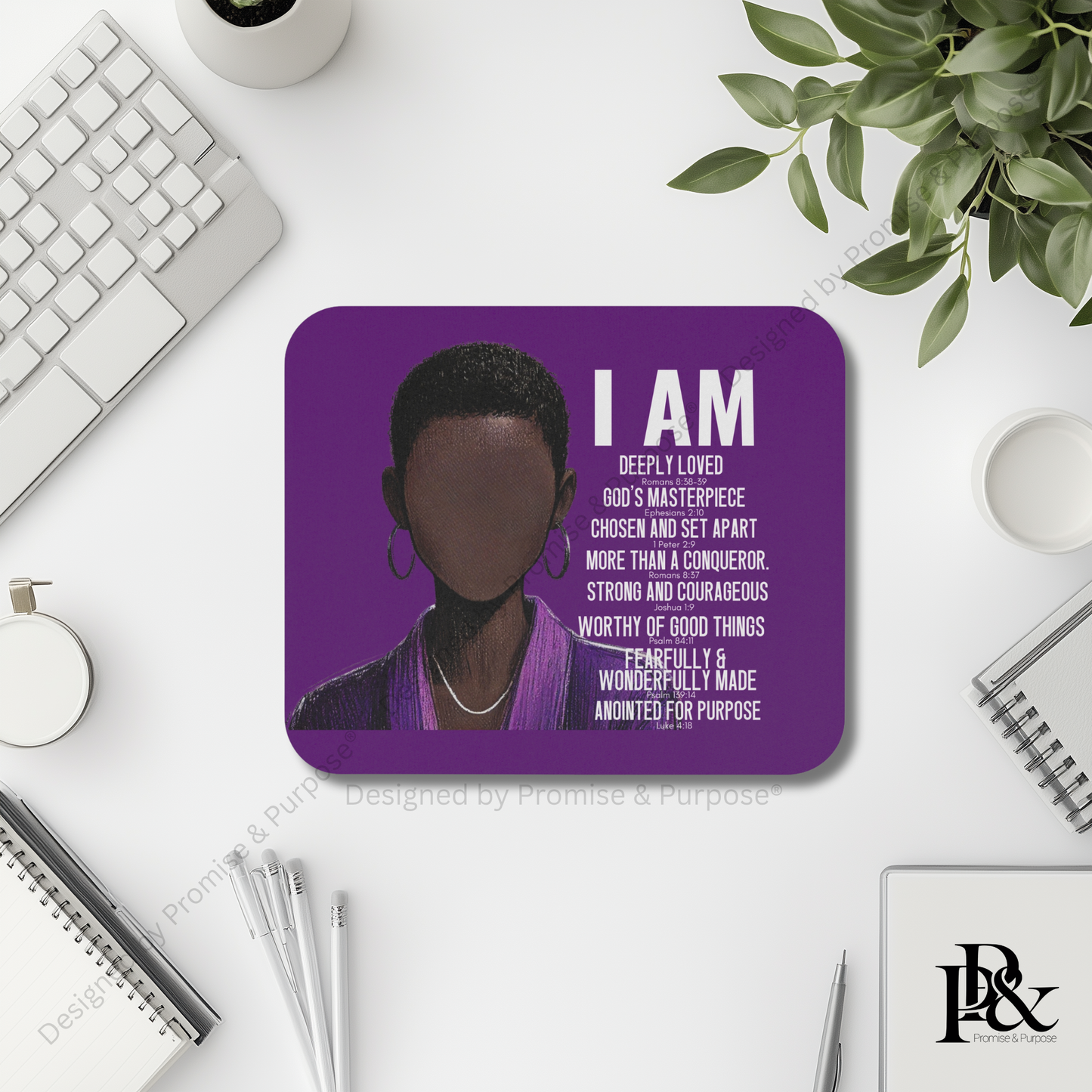 I Am Scripture Affirmation mousepad for Christian workspace and faith based desk setup