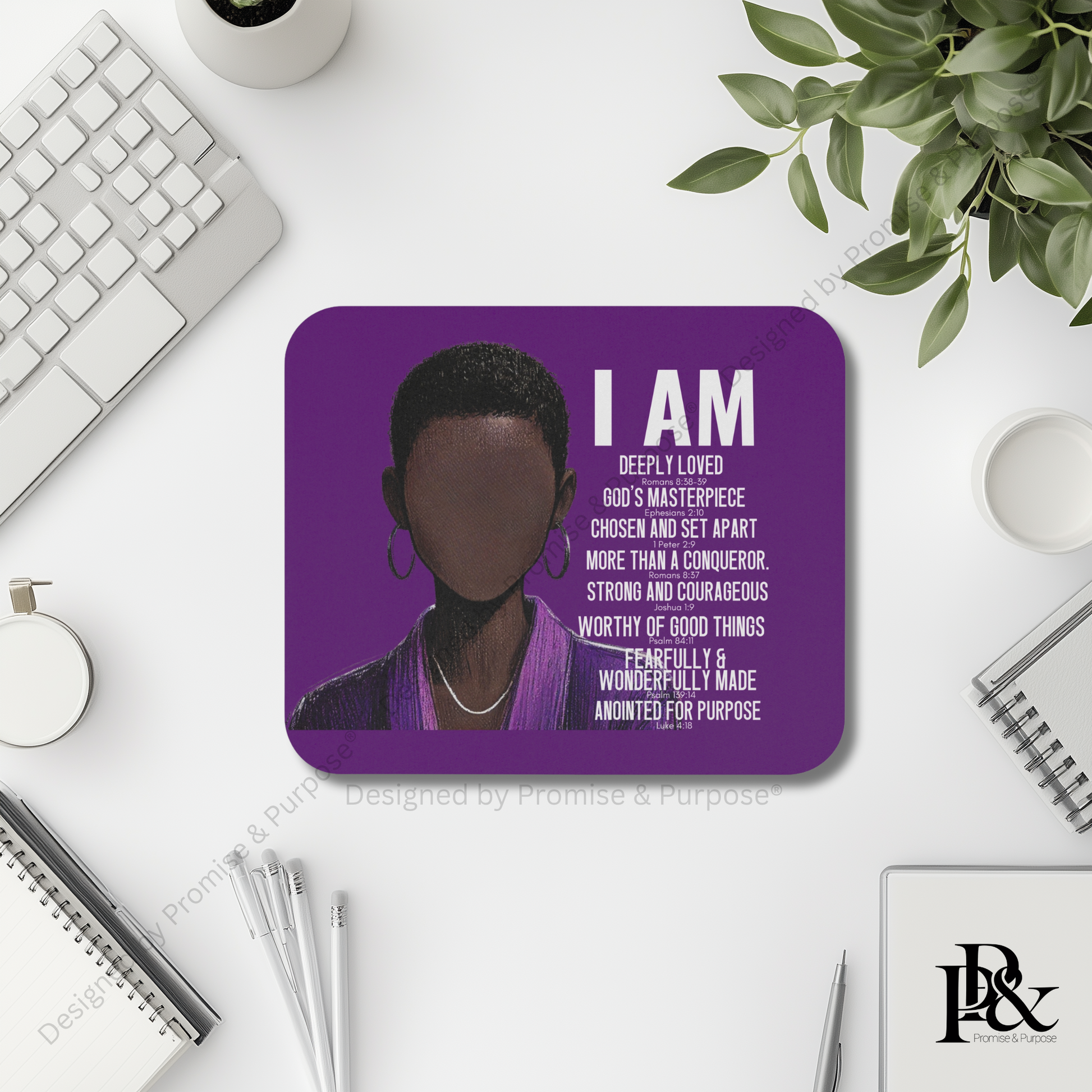 I Am Scripture Affirmation mousepad for Christian workspace and faith based desk setup
