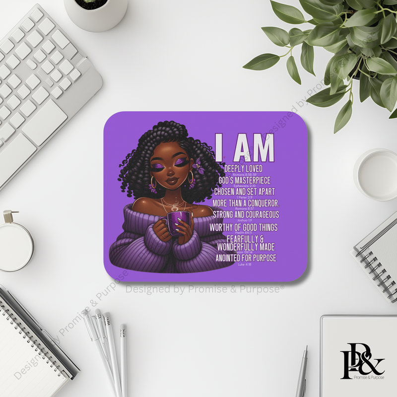 I Am Scripture Affirmation mousepad for aesthetic office desk with faith decor style