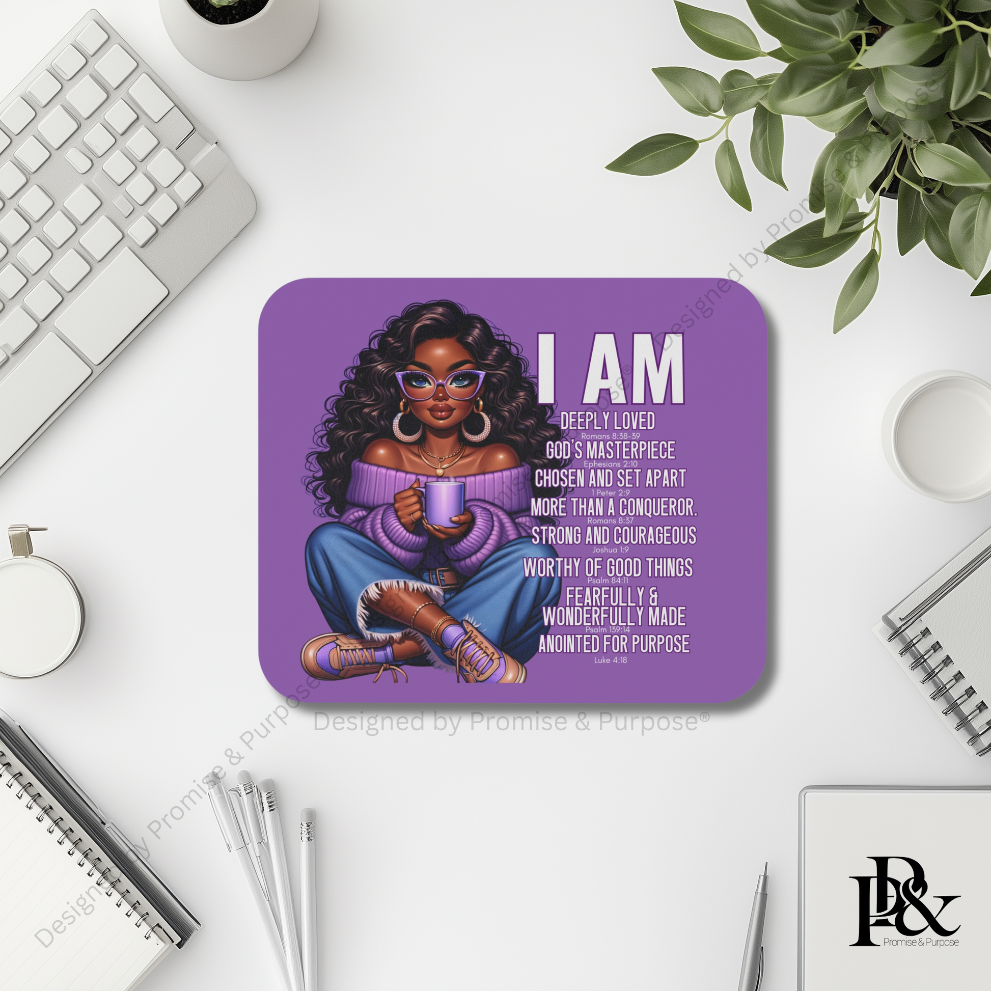 I Am Scripture Affirmation mousepad for faith office desk and minimalist workspace setup