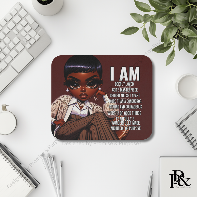 I Am Scripture Affirmation mousepad for faith workspace inspiration and desk setup