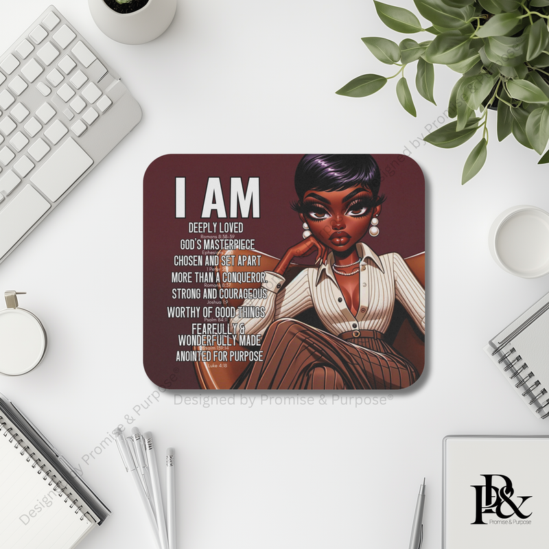 I Am Scripture Affirmation mousepad for modern faith desk setup and office aesthetic