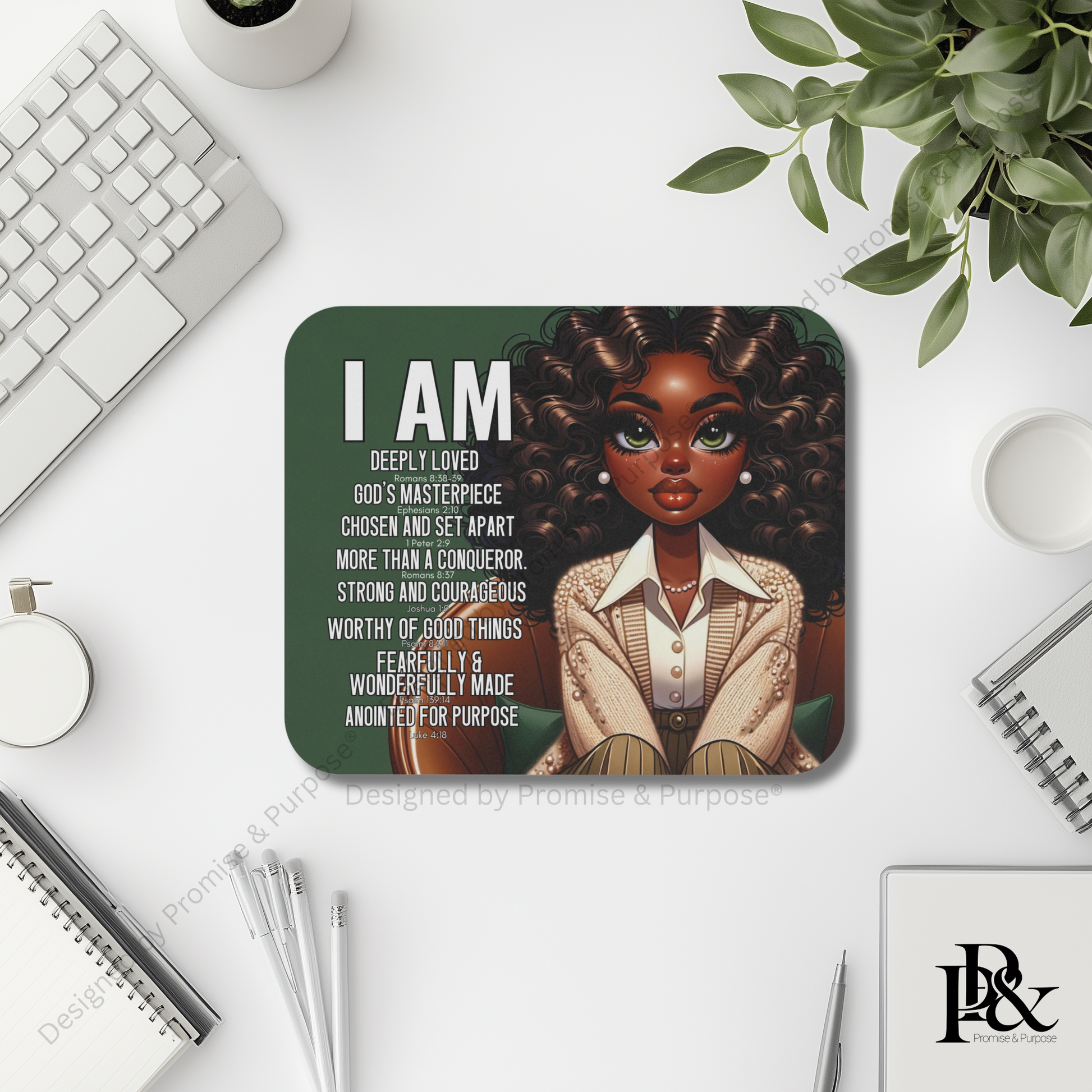 I Am Scripture Affirmation by Promise and Purpose mousepad for faith office desk decor and workspace inspiration