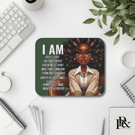 I Am Scripture Affirmation by Promise and Purpose mousepad for faith office desk decor and workspace inspiration