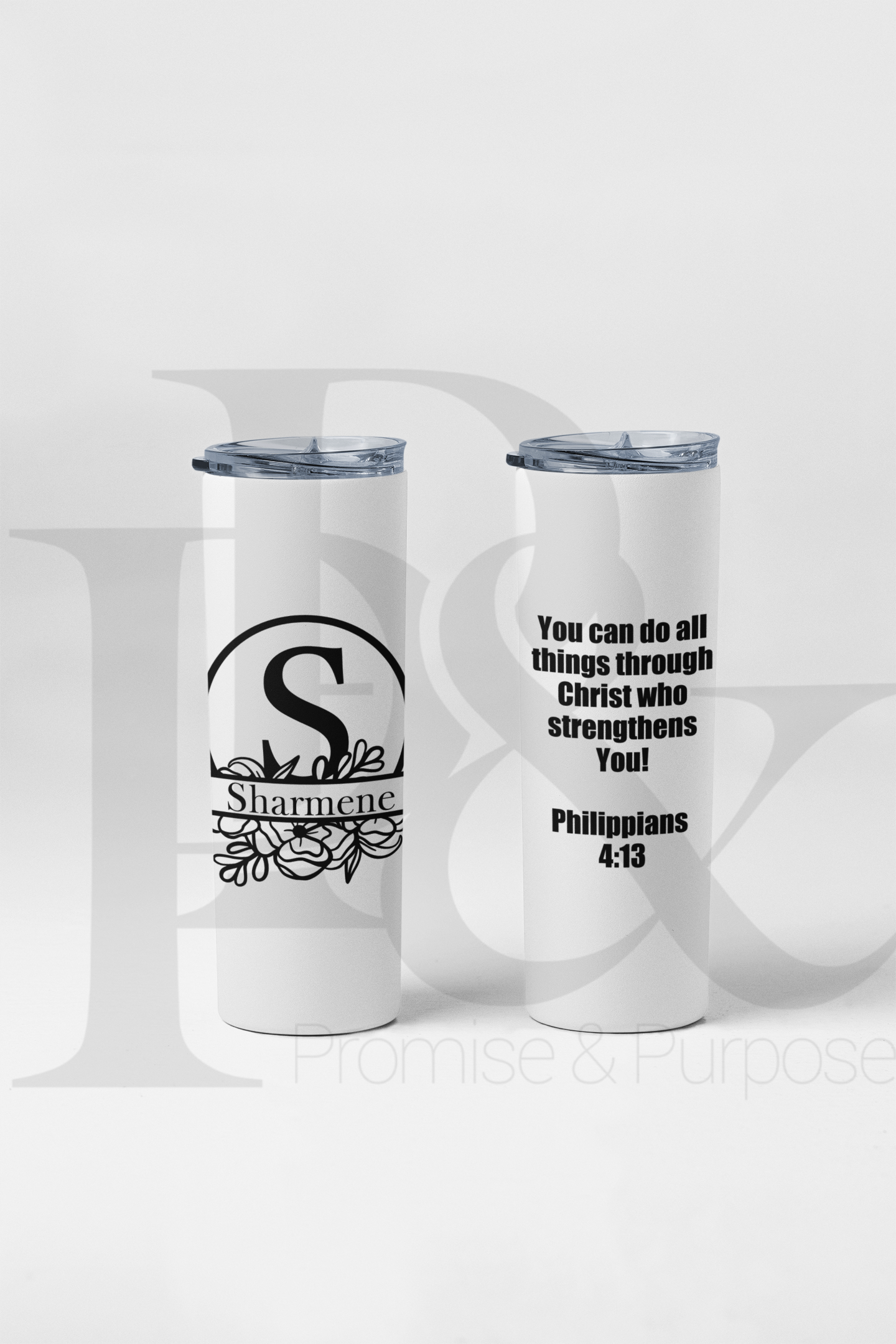 Christian Monogram Scripture Tumbler – Floral Frame Design | 20oz