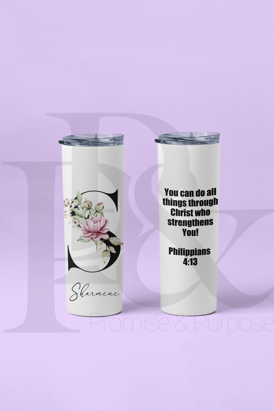 Scripture Name Personalizable Floral Tumbler