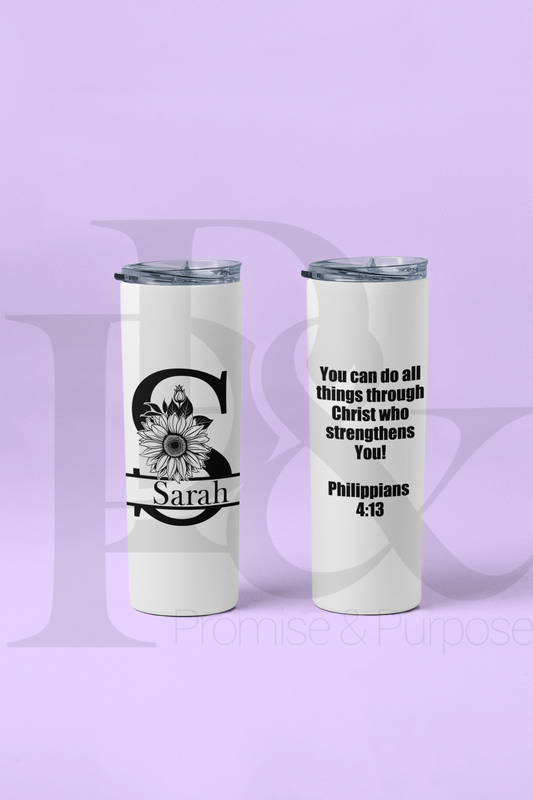 Sunflower Monogram Personalizable Tumbler