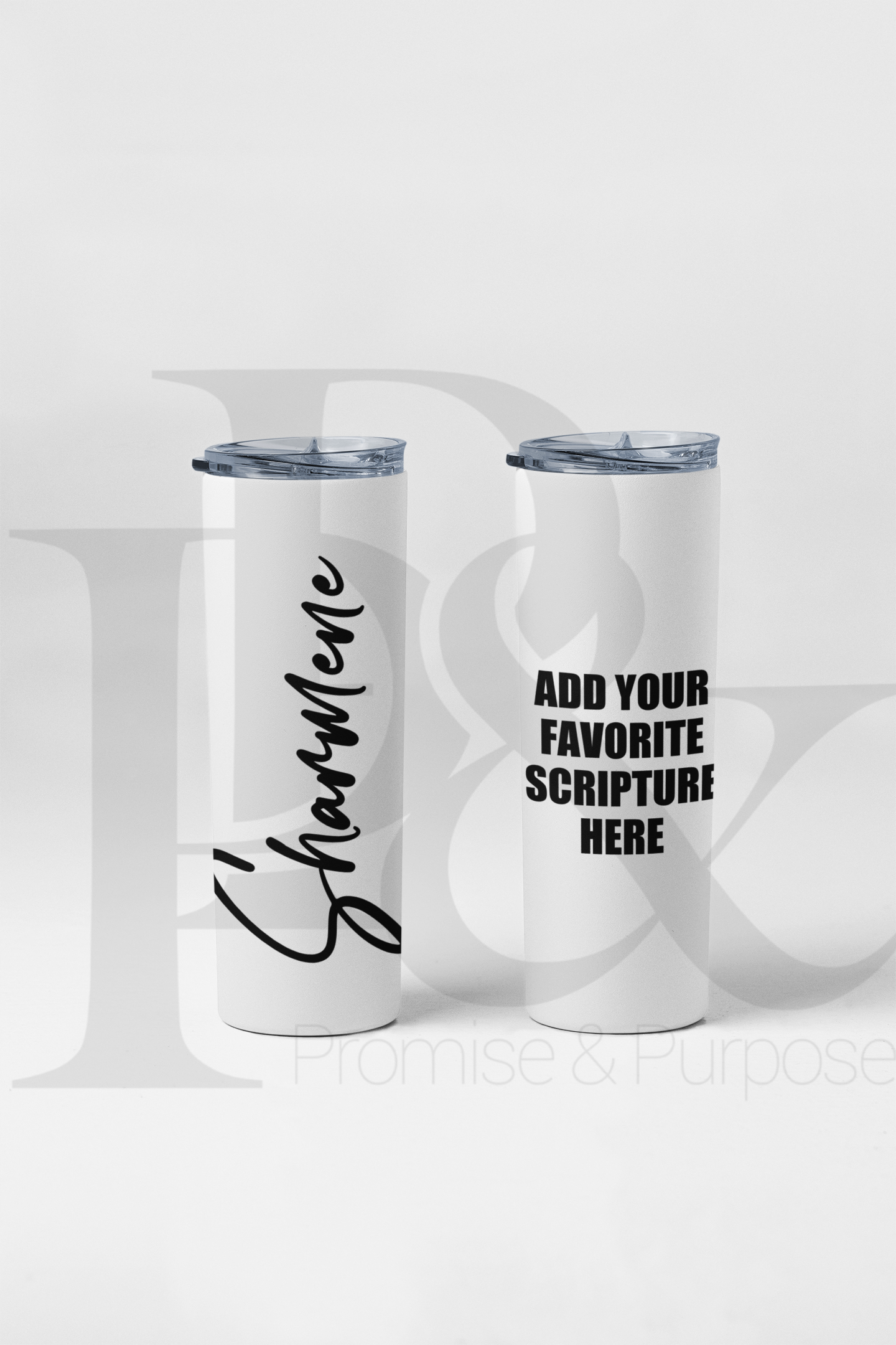 Personalized 20 oz tumbler featuring a custom name and optional scripture or quote. 